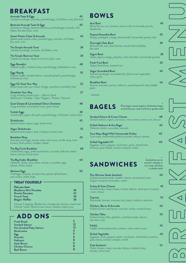 Circle Cafe Jumeirah Islands menu